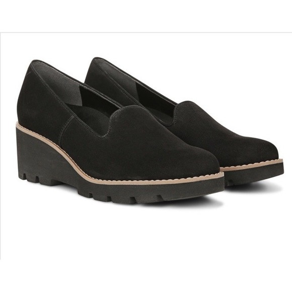Vionic Willa Black Suede Leather Wedge Womens 6.5 Medium Shoes Arch Support New - Picture 1 of 9